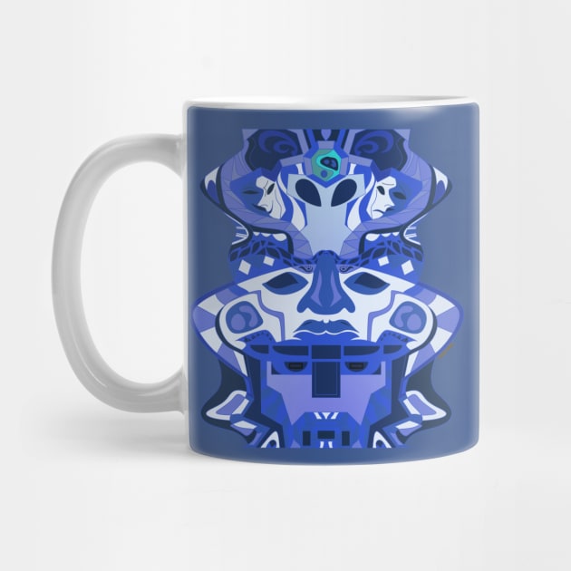 deep alien olmec totem head in blue mandala ecopop by jorge_lebeau